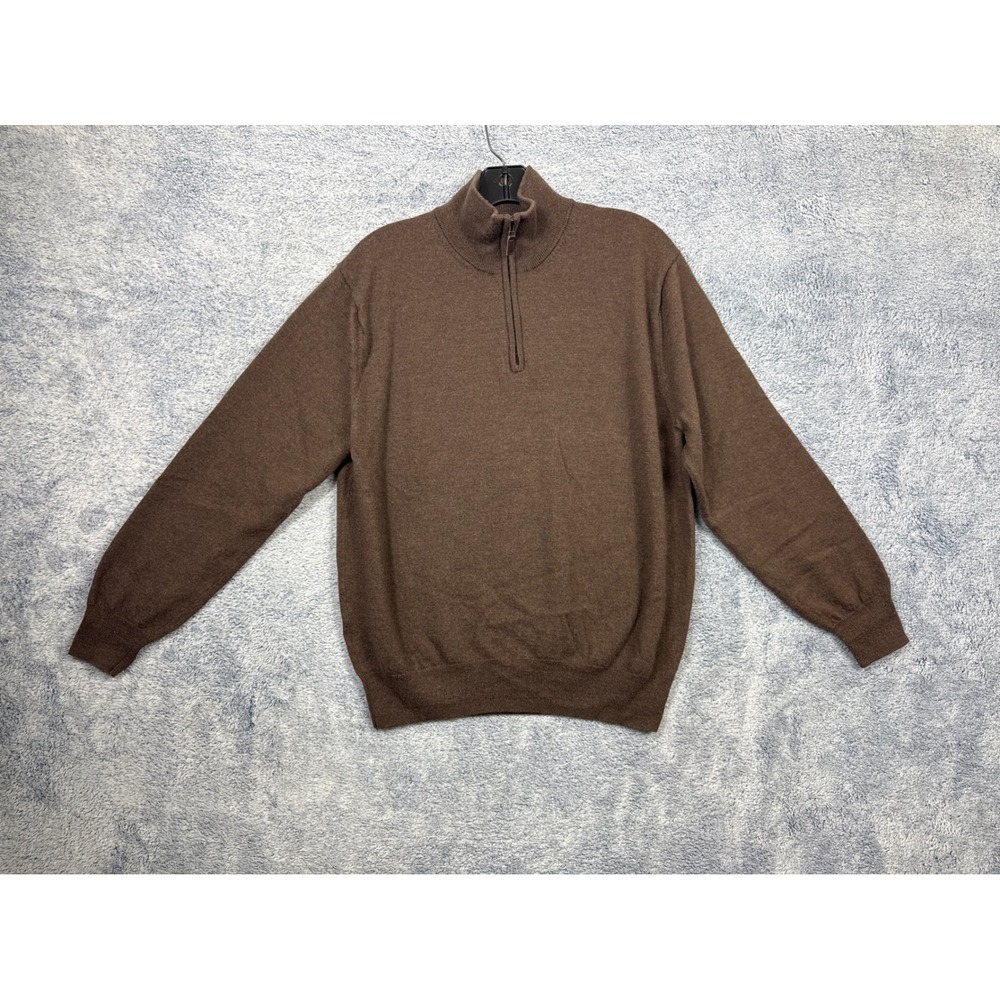 Jos. A. Bank Mens L Brown Merino Wool Quarter Zip Sweater Signature Collection